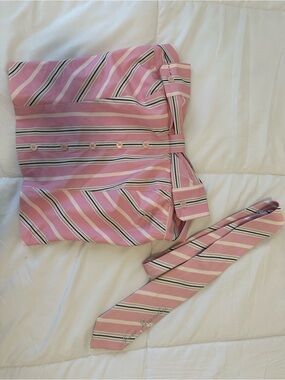 Nana Jacqueline Pink Striped Button-Up with Matching Tie Detail